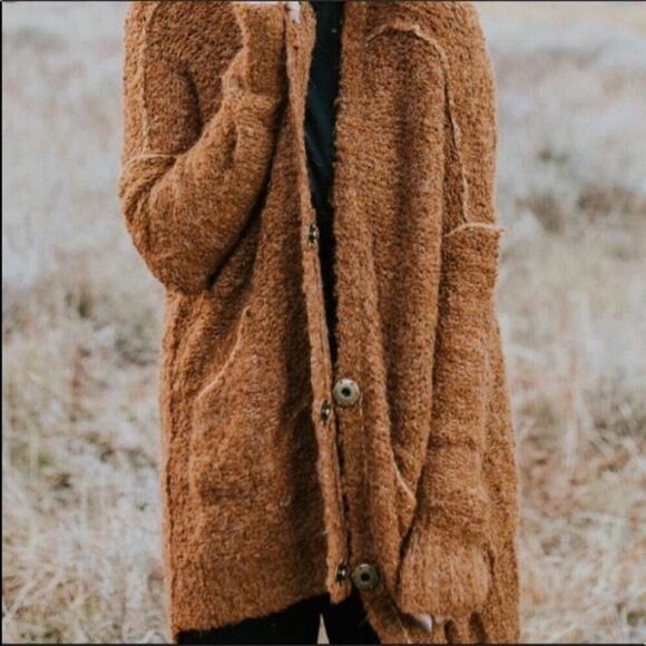 RARE Free People rust boucle cardigan - Picture 1 of 4